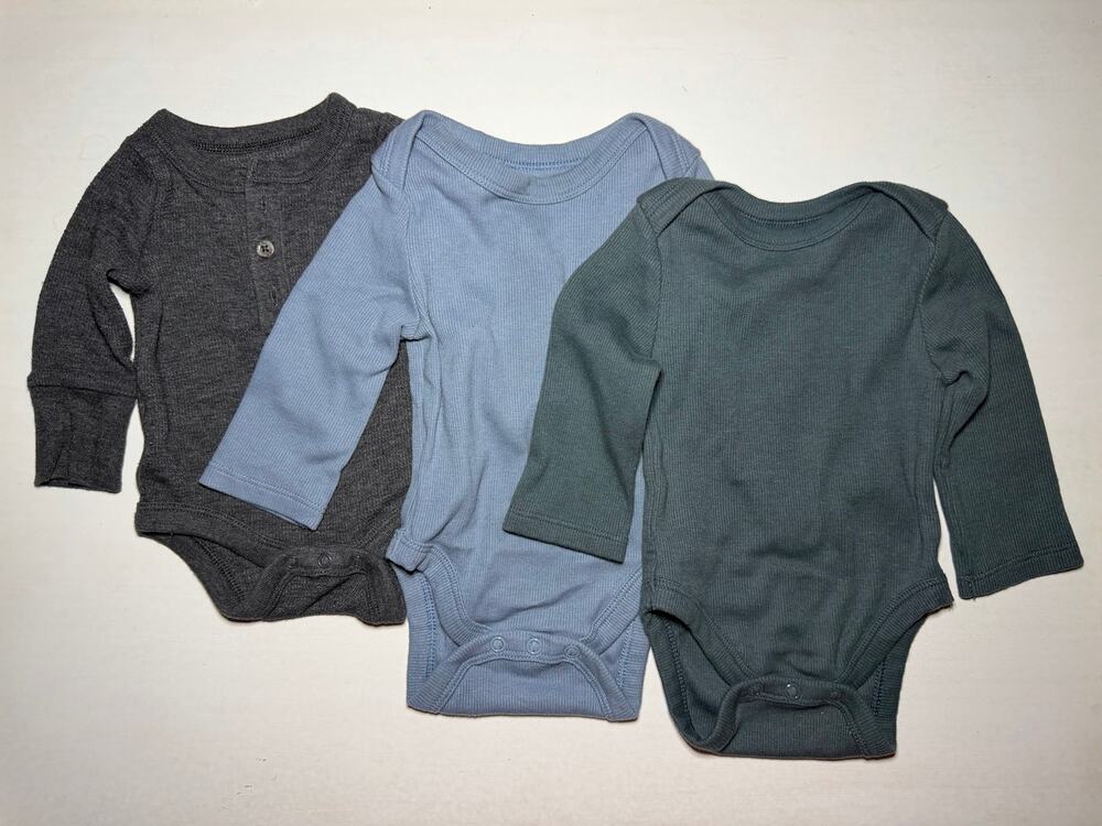 Newborn Baby Bodysuit Lot of 3 Little Co Cat & Jack Long Sleeve Neutral